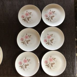 Vintage Mid-century Modern Dinner plates, set of 6, pink and brown floral design